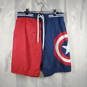 Marvel Board Shorts Captain America Shield Themed 1 Pocket Mesh Liner Men Sz L